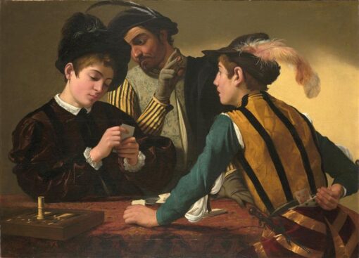 Cardsharps” by Caravaggio (I Bari) – 1594 Oil Painting Reproduction | Beautiful Hand-Painted Canvas Artwork for Art Collectors