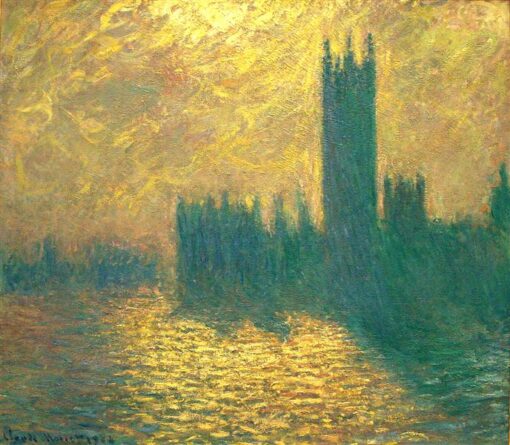 Hand-Painted Claude Monet Houses of Parliament – Premium Oil Painting on Canvas for Classic Interior Design