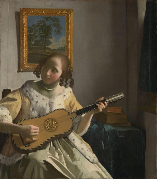 Buy Johannes Vermeer’s “Young Woman Playing a Guitar” c.1670-1672 – Premium Oil Painting Reproduction | Custom Handcrafted Canvas Art