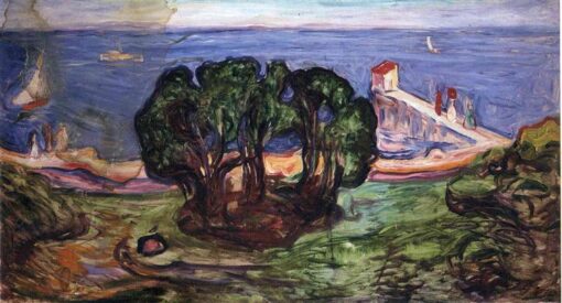 Elegant ‘Trees on the Shore’ by Edvard Munch – Luxury Oil Painting, Studio-Quality Canvas Art for Stylish Interior Decor